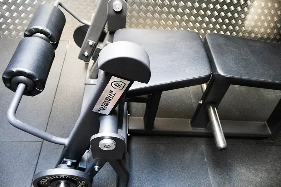 Leg curl machine upstairs at Iron Raven Powerlifting Club, Kent